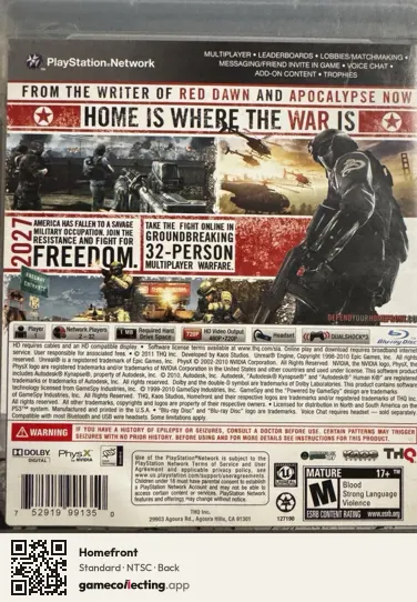 Homefront PlayStation 3, NTSC box back