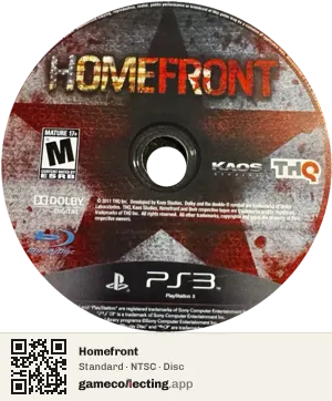 Homefront PlayStation 3, NTSC disc