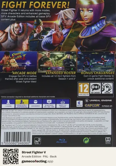 Street Fighter V PlayStation 4, PAL box back