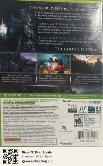 Risen 3: Titan Lords Xbox 360, NTSC box back