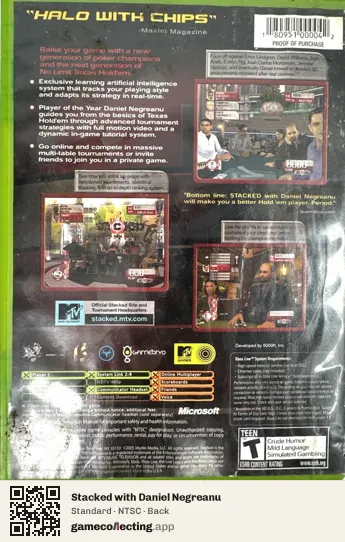 Stacked with Daniel Negreanu Xbox, NTSC box back