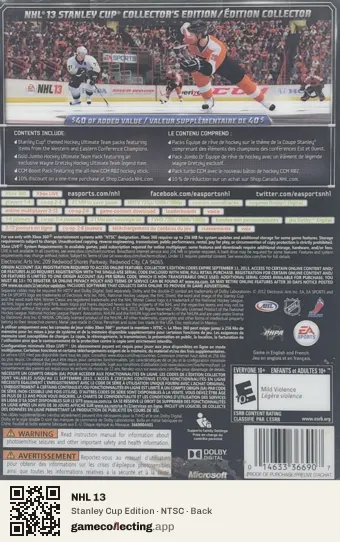 NHL 13 Xbox 360, NTSC box back