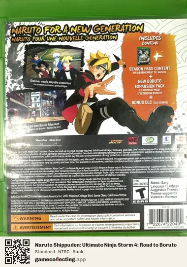 Naruto Shippuden: Ultimate Ninja Storm 4: Road to Boruto Xbox One, NTSC box back