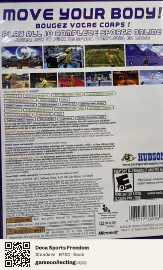 Deca Sports Freedom Xbox 360, NTSC box back