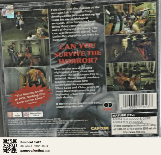 Resident Evil 2 PlayStation, NTSC box back