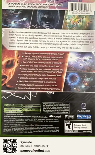 Xyanide Xbox, NTSC box back