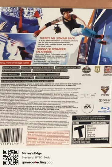 Mirror's Edge PlayStation 3, NTSC box back