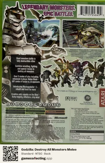 Godzilla: Destroy All Monsters Melee Xbox, NTSC box back