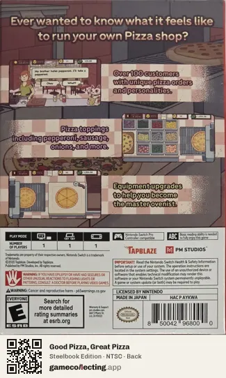 Good Pizza, Great Pizza Nintendo Switch, NTSC box back