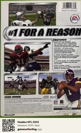 Madden NFL 2002 Xbox, NTSC box back