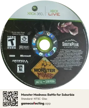 Monster Madness: Battle for Suburbia Xbox 360, NTSC disc