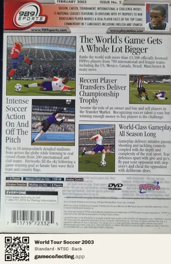 World Tour Soccer 2003 PlayStation 2, NTSC box back