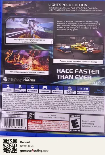 Redout PlayStation 4, NTSC box back