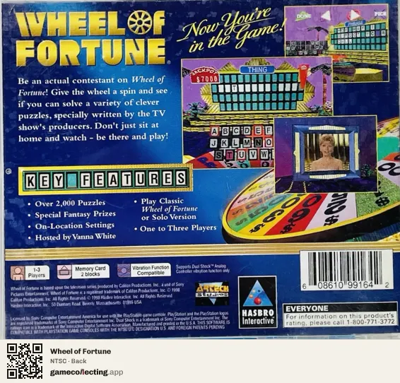 Wheel of Fortune PlayStation, NTSC box back