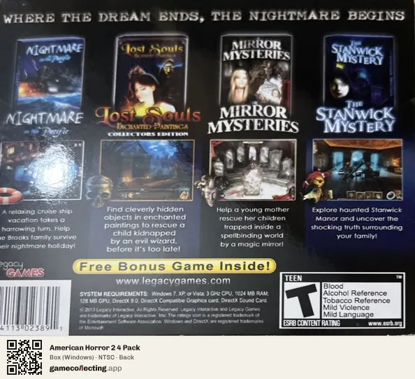 American Horror 2 4 Pack Computer, NTSC box back