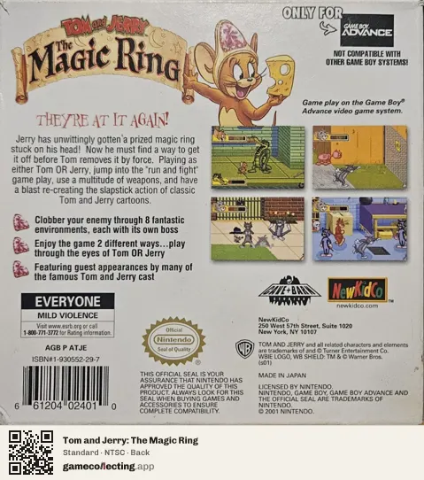 Tom and Jerry: The Magic Ring Game Boy Advance, NTSC box back