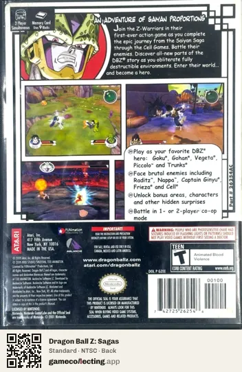 Dragon Ball Z: Sagas Nintendo GameCube, NTSC box back
