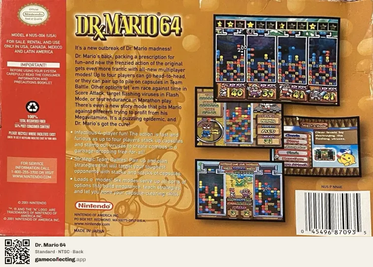 Dr. Mario 64 Nintendo 64, NTSC box back