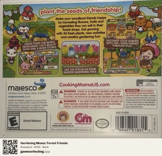 Gardening Mama: Forest Friends Nintendo 3DS, NTSC box back