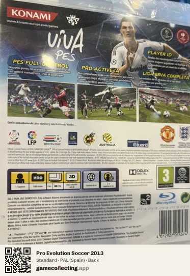 Pro Evolution Soccer 2013 PlayStation 3, Spain box back