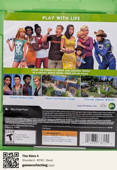 The Sims 4 Xbox One, NTSC box back