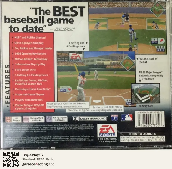 Triple Play 97 PlayStation, NTSC box back