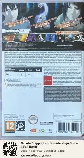 Naruto Shippuden: Ultimate Ninja Storm 3 Full Burst Nintendo Switch, Germany box back