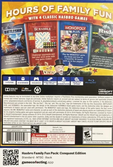 Hasbro Family Fun Pack: Conquest Edition PlayStation 4, NTSC box back