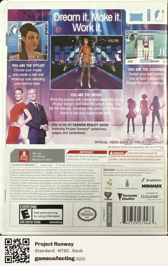 Project Runway Nintendo Wii, NTSC box back