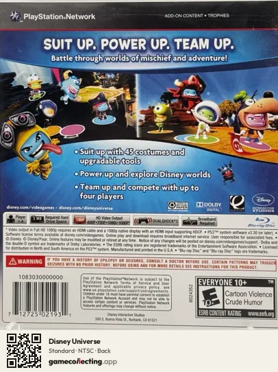 Disney Universe PlayStation 3, NTSC box back