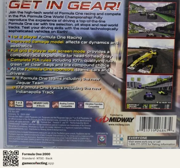 Formula One 2000 PlayStation, NTSC box back