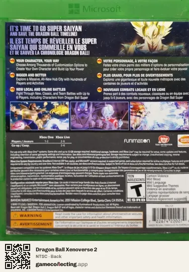 Dragon Ball Xenoverse 2 Xbox One, NTSC box back