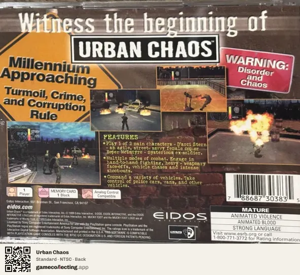 Urban Chaos PlayStation, NTSC box back
