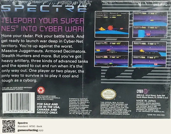 Spectre Super Nintendo Entertainment System, NTSC box back