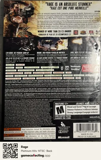 Rage Xbox 360, NTSC box back