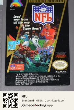 NFL Nintendo Entertainment System, NTSC cartridge label