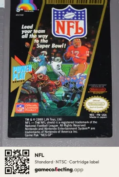 NFL Nintendo Entertainment System, NTSC cartridge label