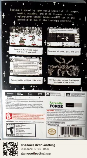 Shadows Over Loathing Nintendo Switch, NTSC box back