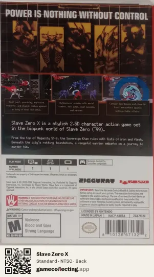 Slave Zero X Nintendo Switch, NTSC box back
