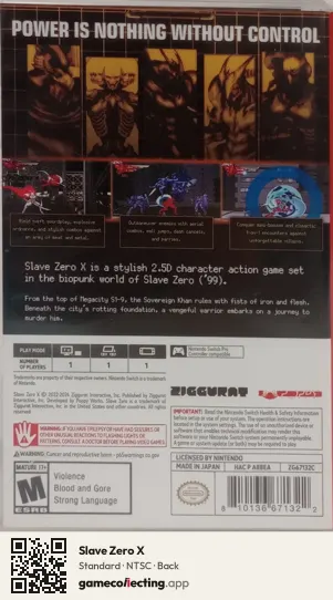 Slave Zero X Nintendo Switch, NTSC box back