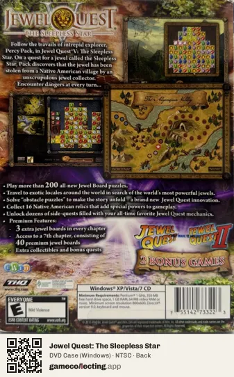 Jewel Quest: The Sleepless Star Computer, NTSC box back