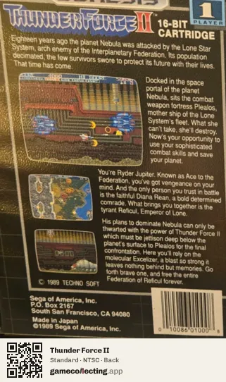 Thunder Force II Sega Mega Drive / Genesis, NTSC box back