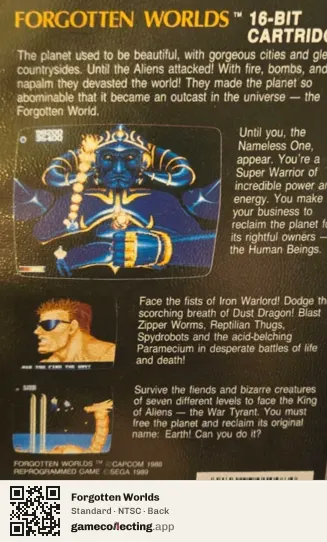 Forgotten Worlds Sega Mega Drive / Genesis, NTSC box back