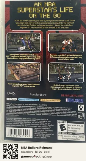 NBA Ballers Rebound PlayStation Portable, NTSC box back