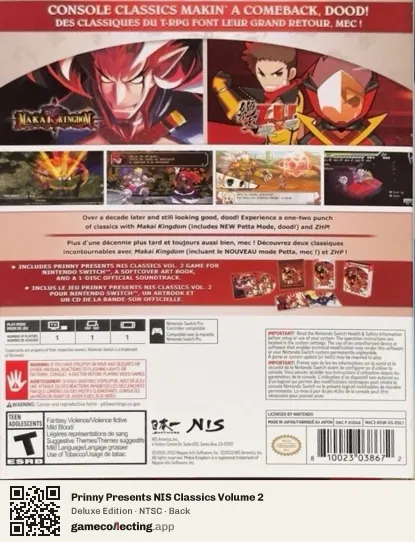 Prinny Presents NIS Classics Volume 2 Nintendo Switch, NTSC box back
