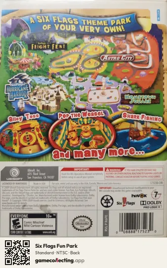 Six Flags Fun Park Nintendo Wii, NTSC box back