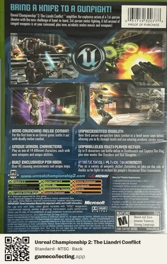 Unreal Championship 2: The Liandri Conflict Xbox, NTSC box back