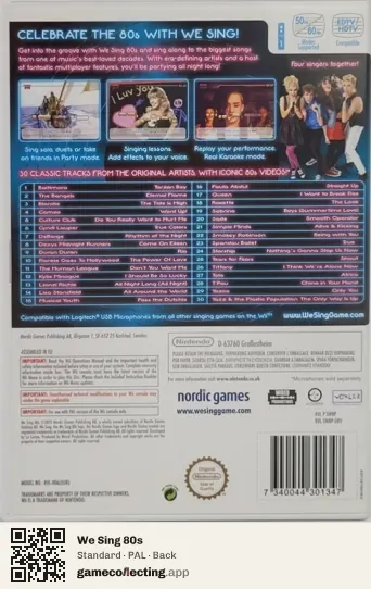 We Sing 80s Nintendo Wii, PAL box back