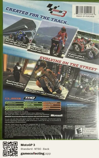 MotoGP 3 Xbox, NTSC box back