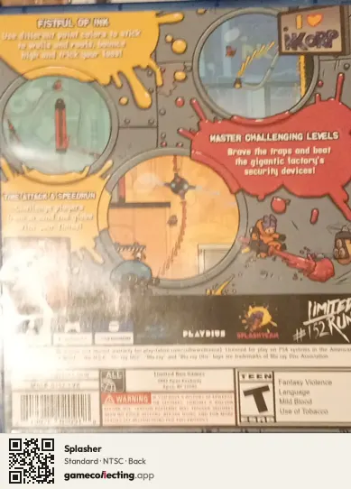 Splasher PlayStation 4, NTSC box back